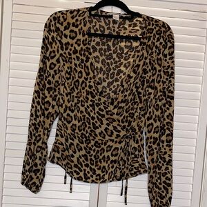 H&M Leopard Print Lightweight Long Sleeve Wrap Blouse Size 10